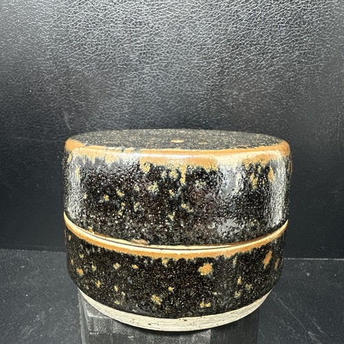 Stoneware lidded pot tenmoku - stoneware,